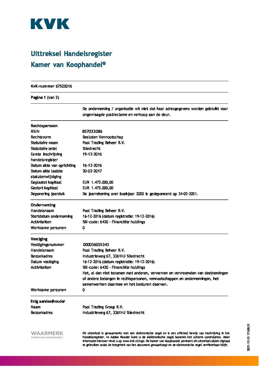 KVK bedrijfsregistratie documenten